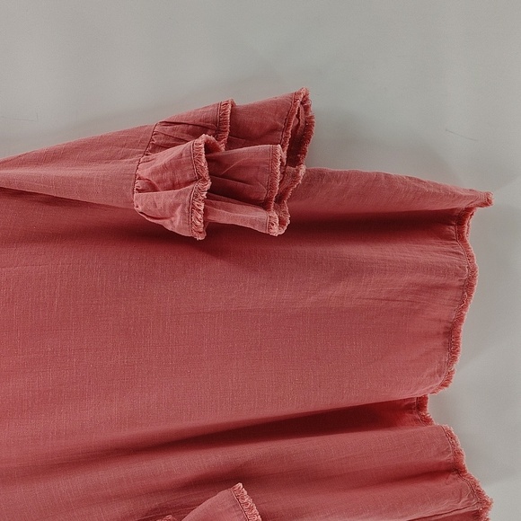 Umgee + Pink Cotton Top Size XL Ruffle Short Sleeve Frayed Hem Throughout - Picture 3 of 8